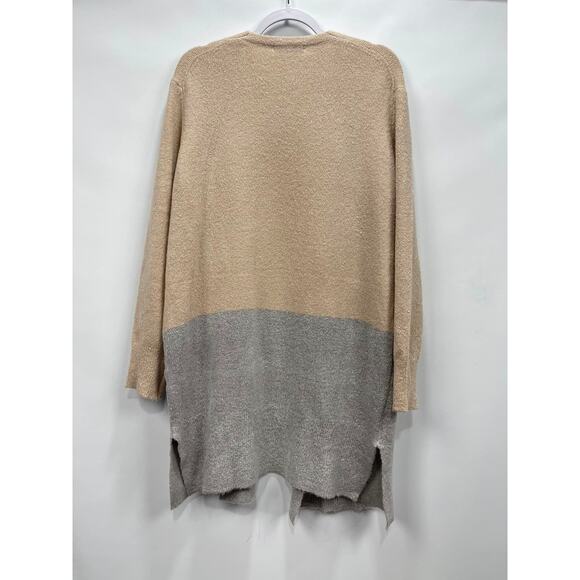 DEX Two Tone Beige Gray‎ Open Front Pocket Cardigan - Picture 2 of 2